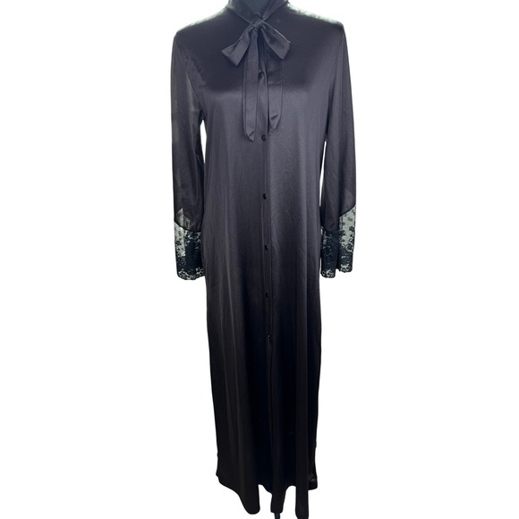 Other - Vintage JCPenney Satin & Lace Long Robe –‎ Black – Size M (1970s–1980s)